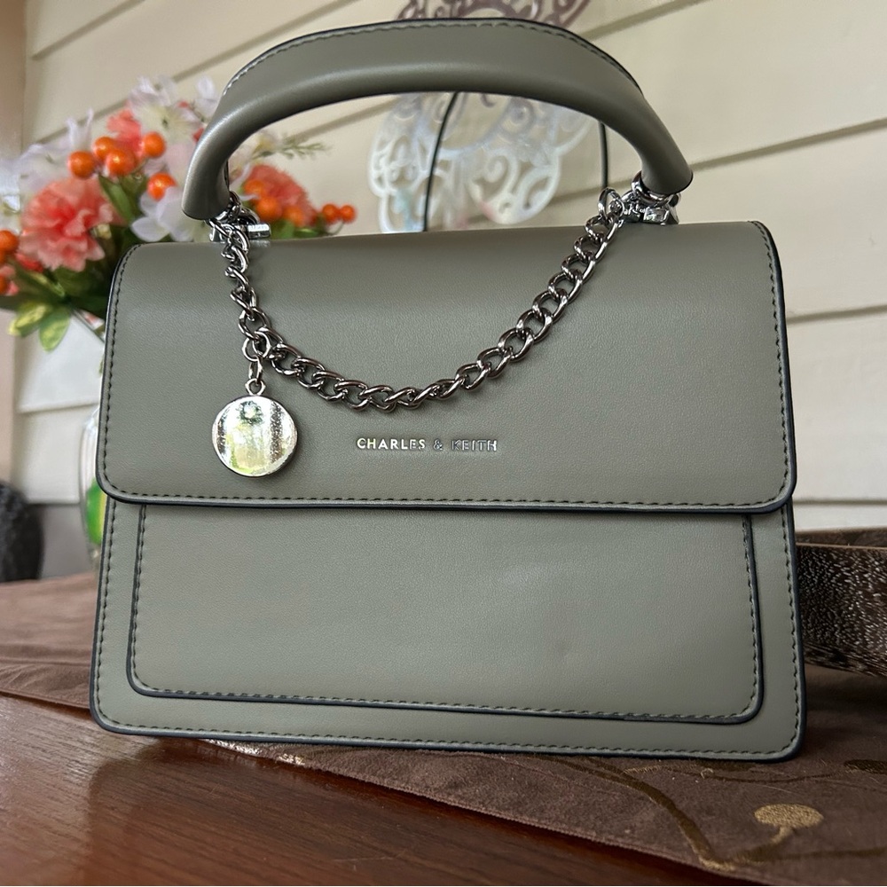 Charles & Keith Olive Green Top-Handle Satchel